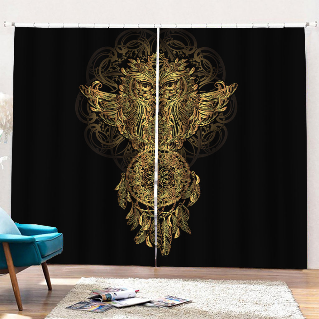 Spiritual Owl With Dreamcatcher Print Pencil Pleat Curtains