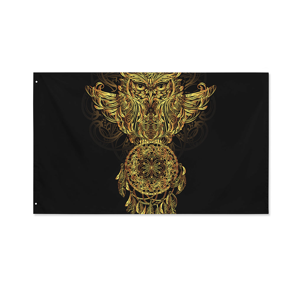 Spiritual Owl With Dreamcatcher Print Polyester Flag