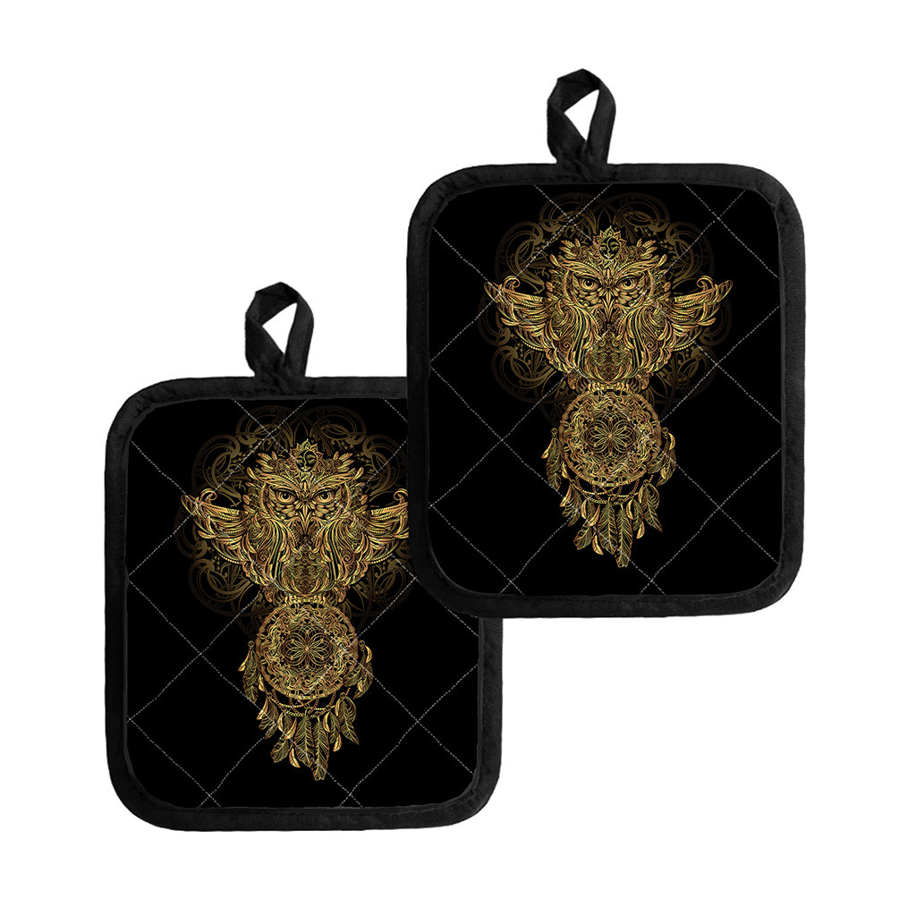 Spiritual Owl With Dreamcatcher Print Pot Holders