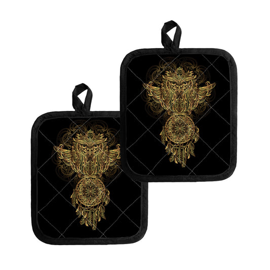 Spiritual Owl With Dreamcatcher Print Pot Holders