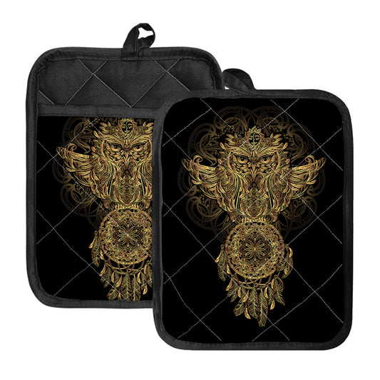 Spiritual Owl With Dreamcatcher Print Pot Holders With Pocket