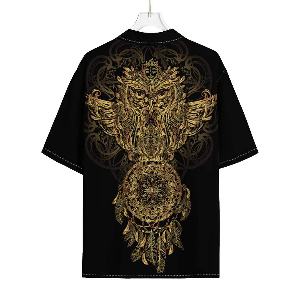 Spiritual Owl With Dreamcatcher Print Rayon Hawaiian Shirt