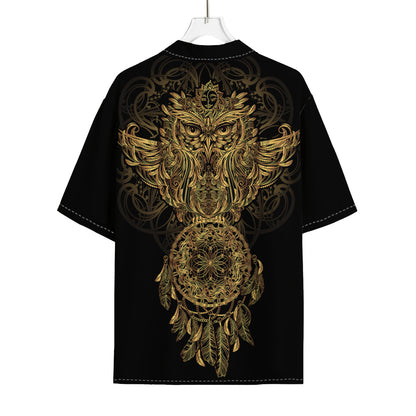 Spiritual Owl With Dreamcatcher Print Rayon Hawaiian Shirt