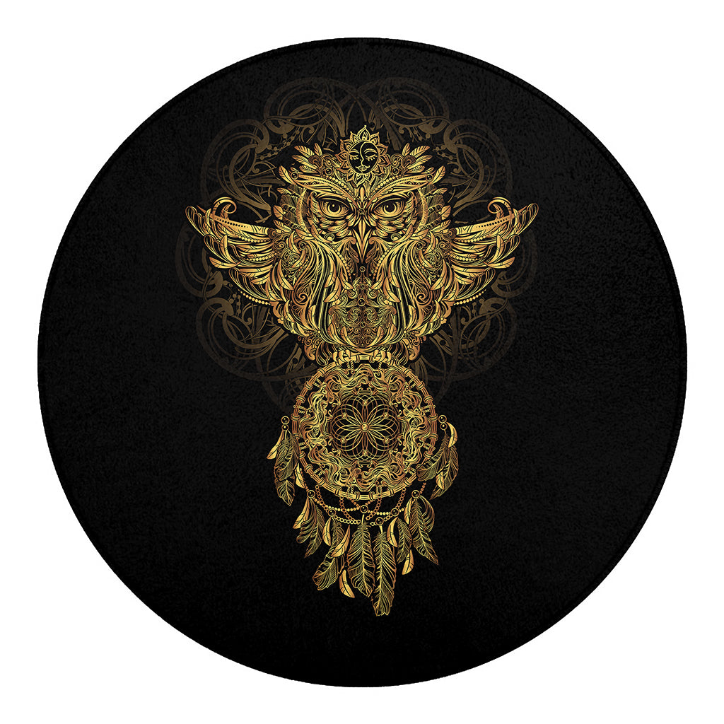 Spiritual Owl With Dreamcatcher Print Round Blanket