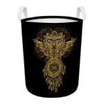Spiritual Owl With Dreamcatcher Print Round Laundry Basket
