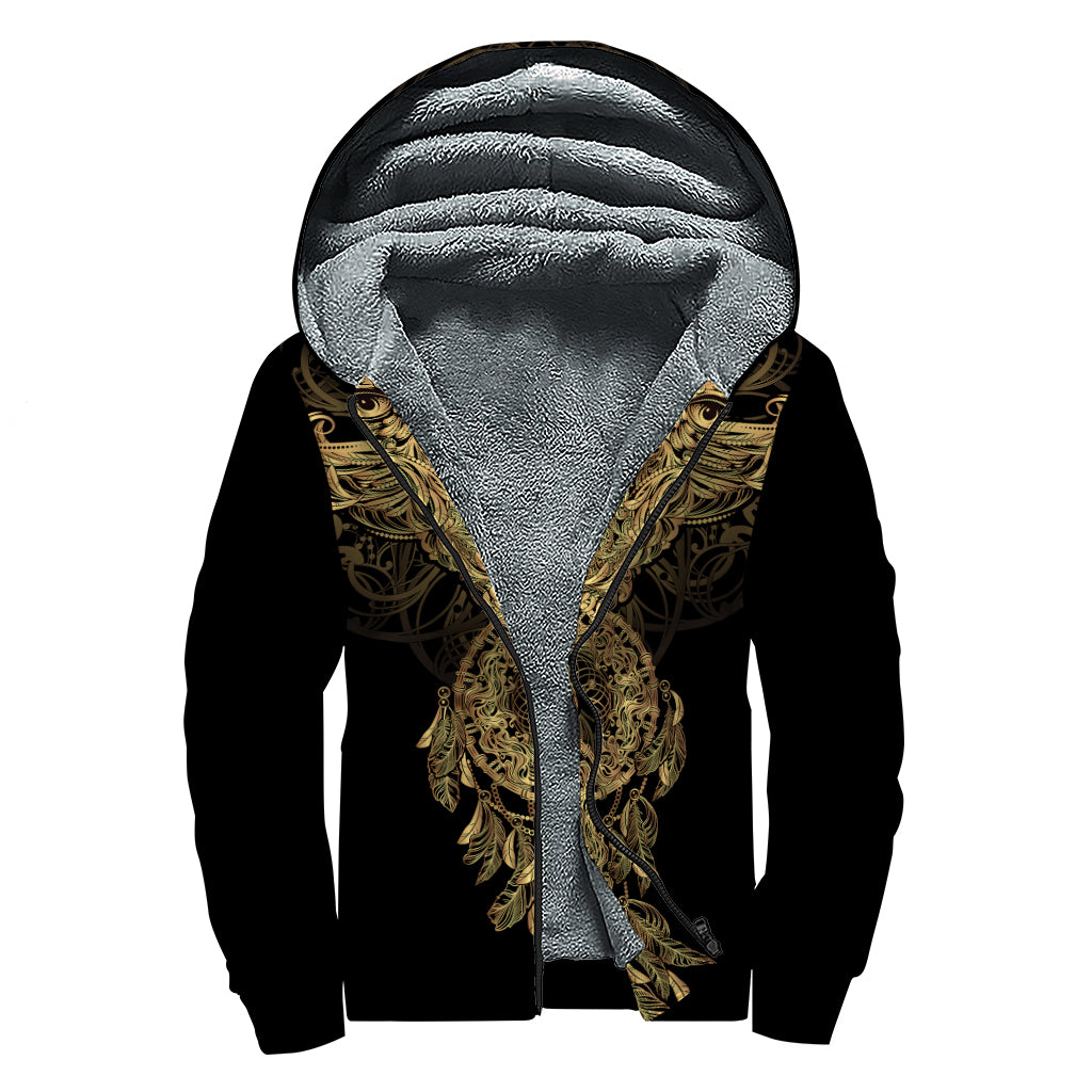 Spiritual Owl With Dreamcatcher Print Sherpa Lined Zip Up Hoodie