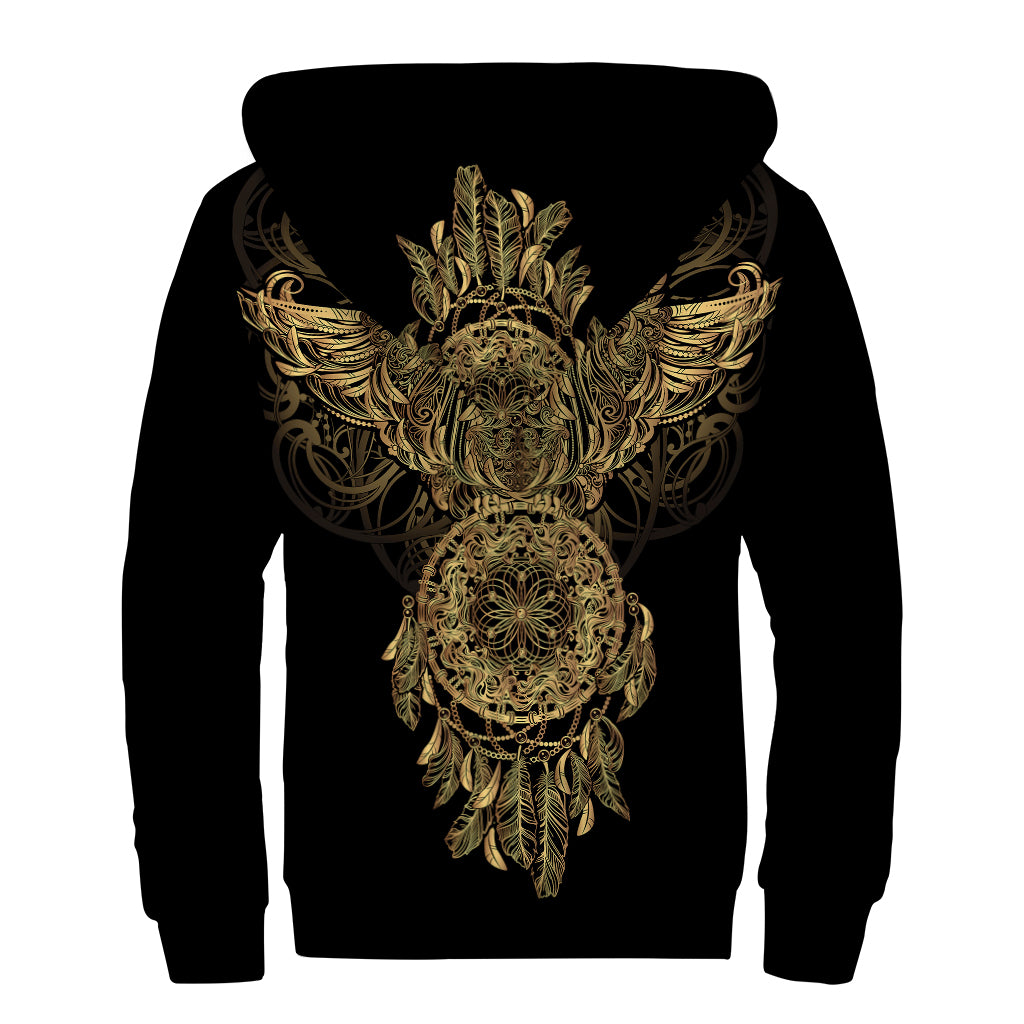 Spiritual Owl With Dreamcatcher Print Sherpa Lined Zip Up Hoodie
