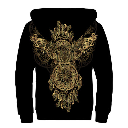 Spiritual Owl With Dreamcatcher Print Sherpa Lined Zip Up Hoodie