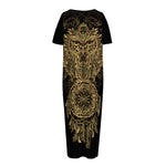 Spiritual Owl With Dreamcatcher Print Short Sleeve Long Nightdress