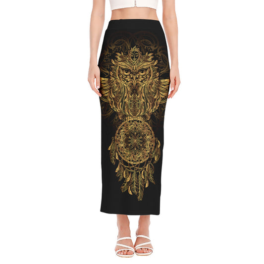 Spiritual Owl With Dreamcatcher Print Side Slit Maxi Skirt