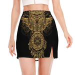 Spiritual Owl With Dreamcatcher Print Side Slit Mini Skirt