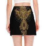 Spiritual Owl With Dreamcatcher Print Side Slit Mini Skirt
