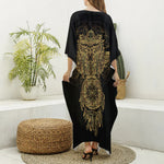 Spiritual Owl With Dreamcatcher Print Silk V-Neck Kaftan Dress