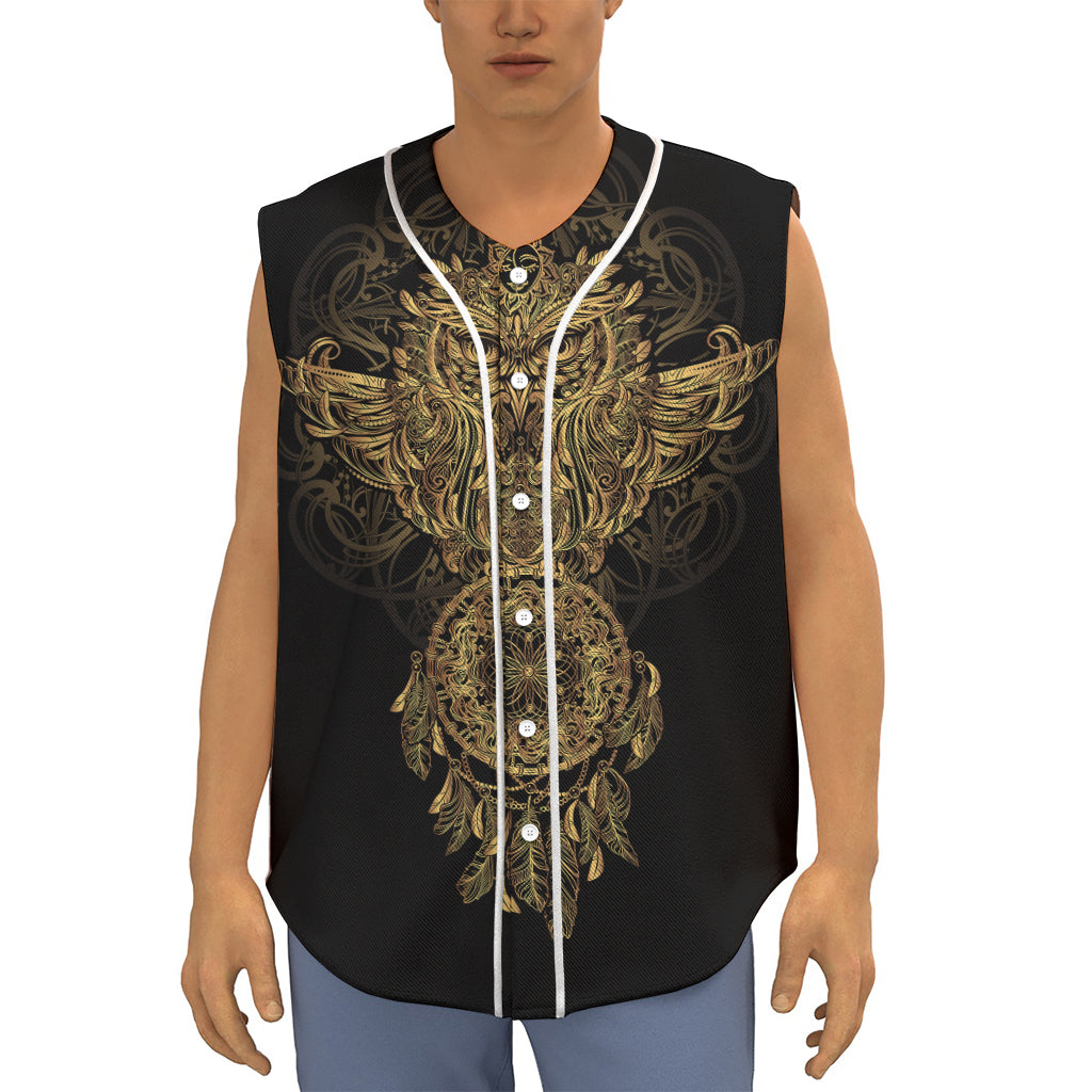 Spiritual Owl With Dreamcatcher Print Sleeveless Baseball Jersey