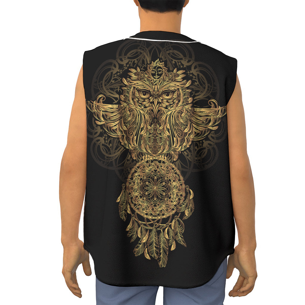 Spiritual Owl With Dreamcatcher Print Sleeveless Baseball Jersey