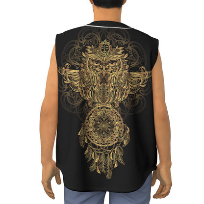 Spiritual Owl With Dreamcatcher Print Sleeveless Baseball Jersey