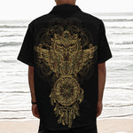Spiritual Owl With Dreamcatcher Print Textured Short Sleeve Shirt