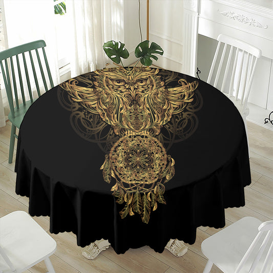 Spiritual Owl With Dreamcatcher Print Waterproof Round Tablecloth