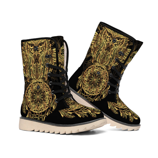 Spiritual Owl With Dreamcatcher Print Winter Boots