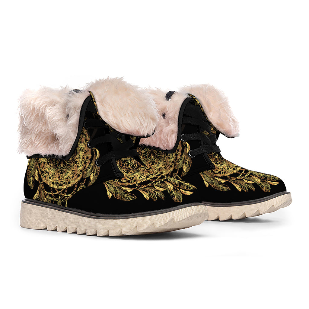 Spiritual Owl With Dreamcatcher Print Winter Boots