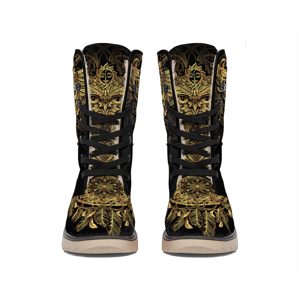 Spiritual Owl With Dreamcatcher Print Winter Boots