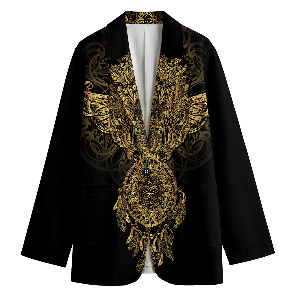 Spiritual Owl With Dreamcatcher Print Women's Cotton Blazer