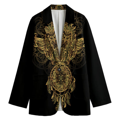 Spiritual Owl With Dreamcatcher Print Women's Cotton Blazer