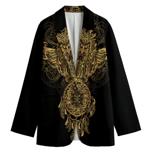 Spiritual Owl With Dreamcatcher Print Women's Cotton Blazer