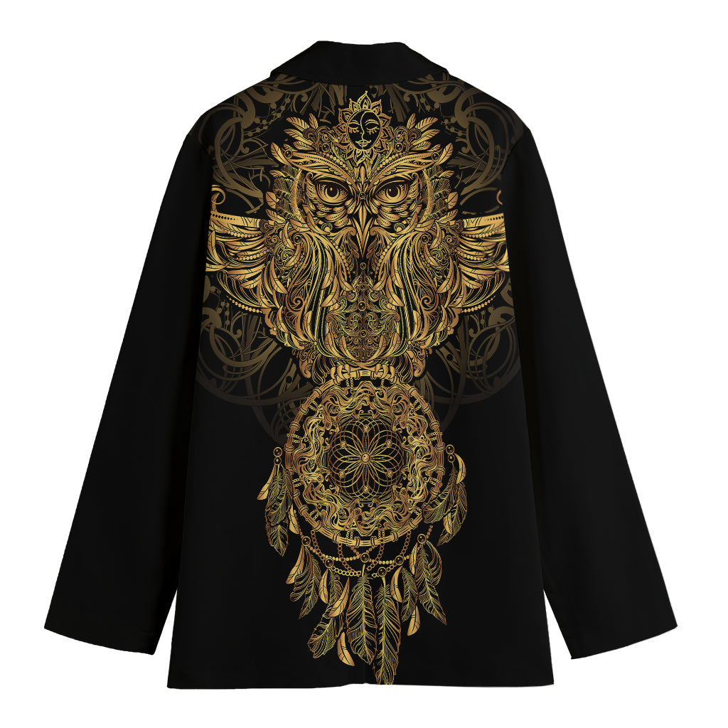 Spiritual Owl With Dreamcatcher Print Women's Cotton Blazer