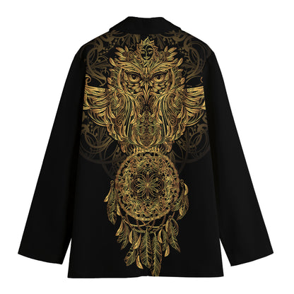 Spiritual Owl With Dreamcatcher Print Women's Cotton Blazer