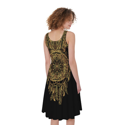 Spiritual Owl With Dreamcatcher Print Women's Sleeveless Dress