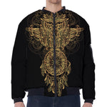Spiritual Owl With Dreamcatcher Print Zip Sleeve Bomber Jacket