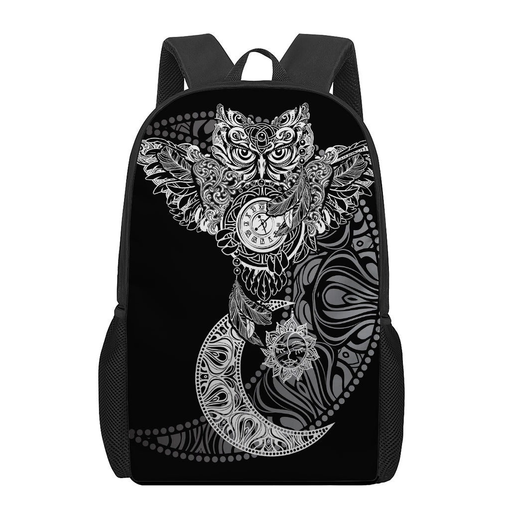 Spiritual Owl With Sun And Moon Print 17 Inch Backpack