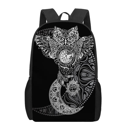 Spiritual Owl With Sun And Moon Print 17 Inch Backpack