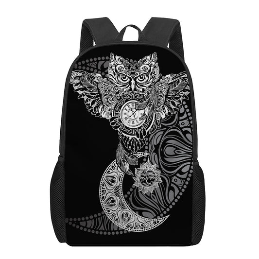 Spiritual Owl With Sun And Moon Print 17 Inch Backpack