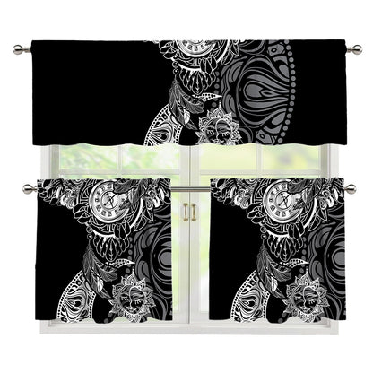 Spiritual Owl With Sun And Moon Print 3 Piece Kitchen Curtains
