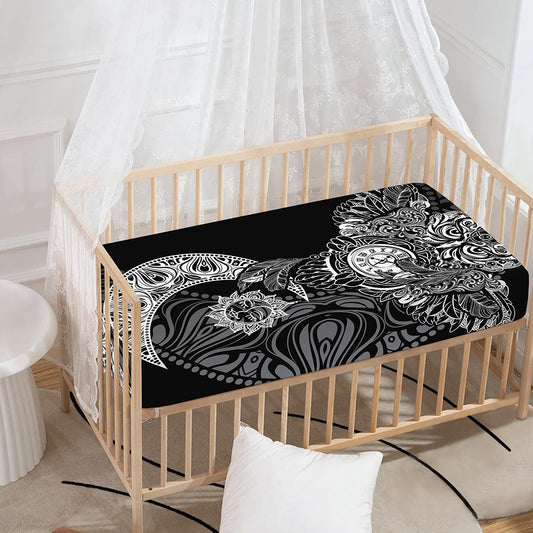 Spiritual Owl With Sun And Moon Print Baby Crib Sheet