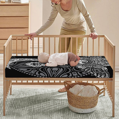 Spiritual Owl With Sun And Moon Print Baby Crib Sheet