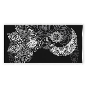 Spiritual Owl With Sun And Moon Print Beach Towel