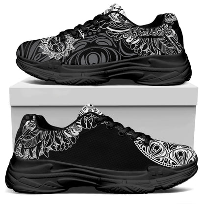 Spiritual Owl With Sun And Moon Print Black Chunky Shoes