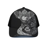Spiritual Owl With Sun And Moon Print Black Mesh Trucker Cap