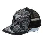 Spiritual Owl With Sun And Moon Print Black Mesh Trucker Cap