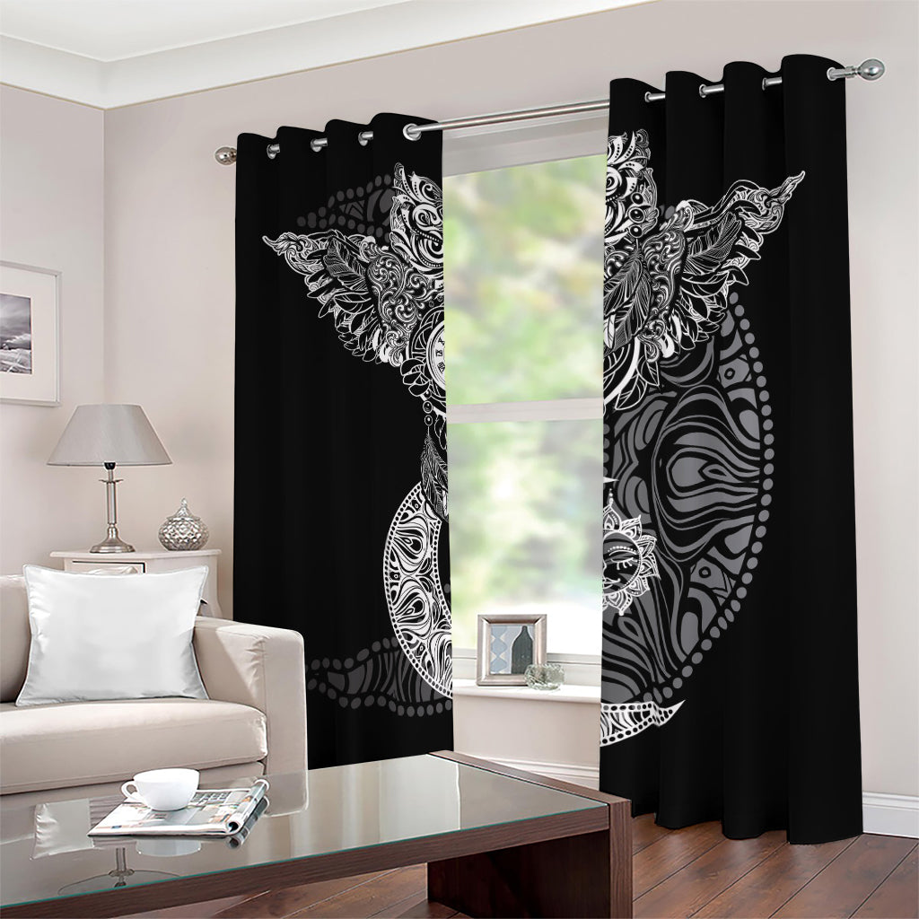 Spiritual Owl With Sun And Moon Print Blackout Grommet Curtains
