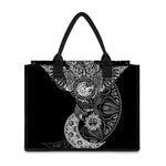 Spiritual Owl With Sun And Moon Print Canvas Tote Bag