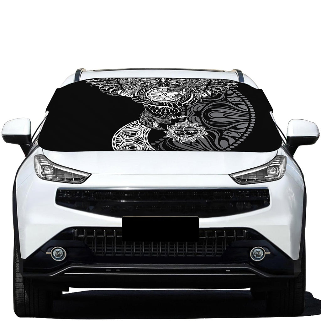 Spiritual Owl With Sun And Moon Print Car Windshield Snow Cover
