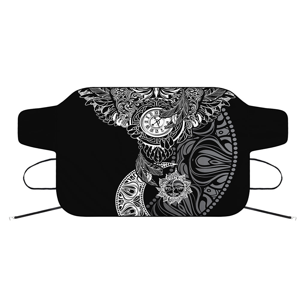 Spiritual Owl With Sun And Moon Print Car Windshield Snow Cover