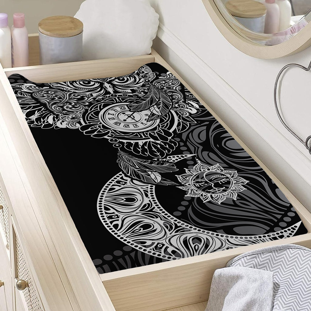 Spiritual Owl With Sun And Moon Print Changing Pad Cover