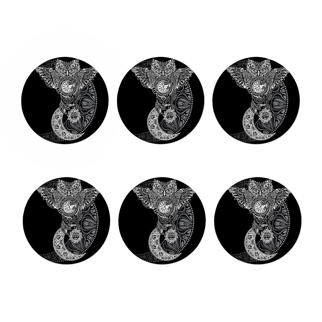 Spiritual Owl With Sun And Moon Print Coaster Set
