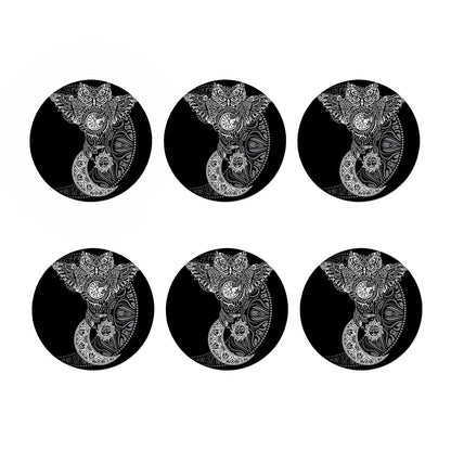 Spiritual Owl With Sun And Moon Print Coaster Set