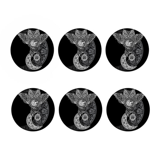Spiritual Owl With Sun And Moon Print Coaster Set